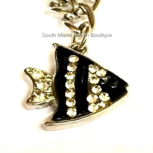 Sea Life Charm Bracelet Starfish Angel Fish 7-9" Silver Plated Crystal Enamel - Picture 6 of 12
